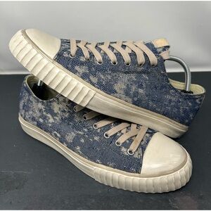 John Varvatos Bootleg Shoes Mens Size 10.5 Blue Camo Denim Low Canvas Sneakers